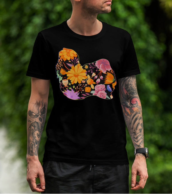 Floral Flower Vintage Retro Lhasa Apso Silhouette Lemon Bloom T-Shirt