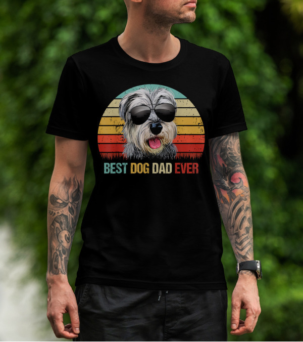 Best Dog Dad Ever Retro Miniature Schnauzer Sunglasses T-Shirt