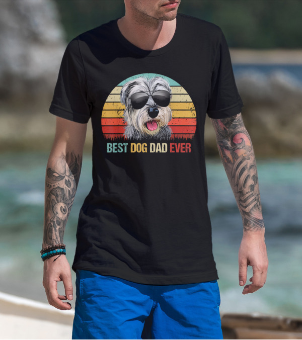 Best Dog Dad Ever Retro Miniature Schnauzer Sunglasses T-Shirt