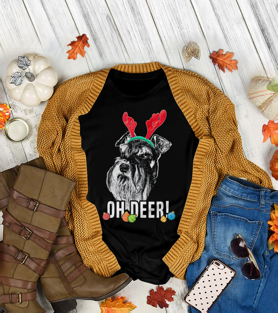 OH DEER Funny Schnauzer Antlers Festive Christmas Ornaments T-Shirt