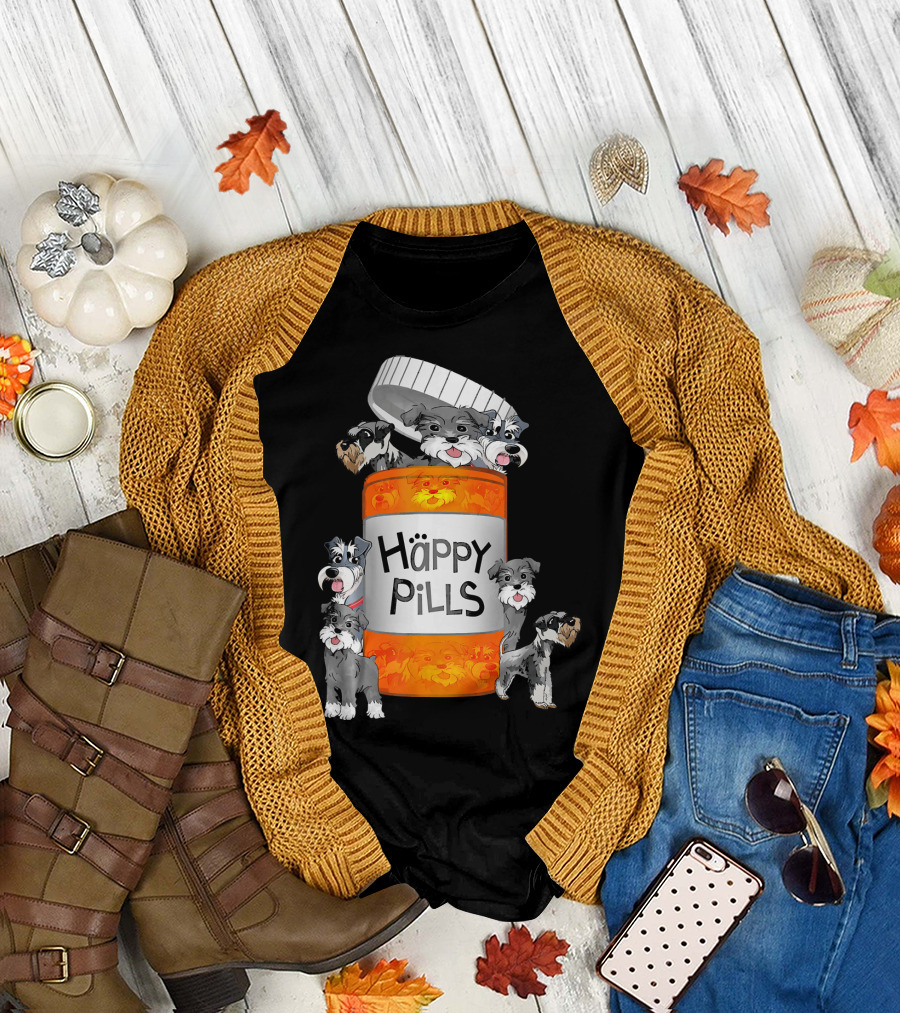 Happy Pills Schnauzer Bottle with Dogs T-Shirt