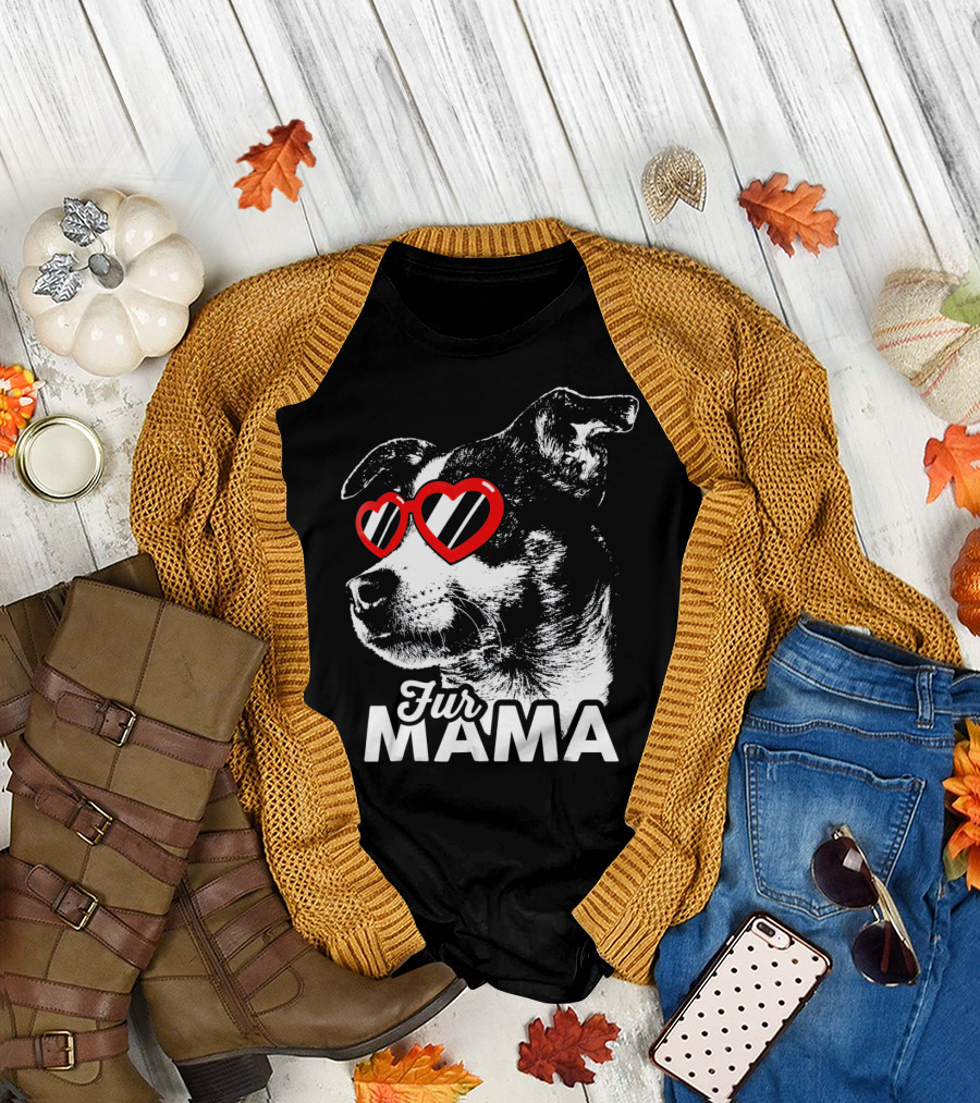 Fur Mama Cute Rat Terrier with Heart Glasses T-Shirt