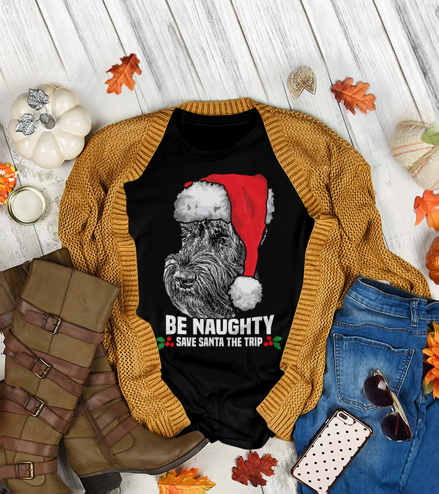 Be Naughty Save Santa the Trip Giant Schnauzer Christmas Hat T-Shirt