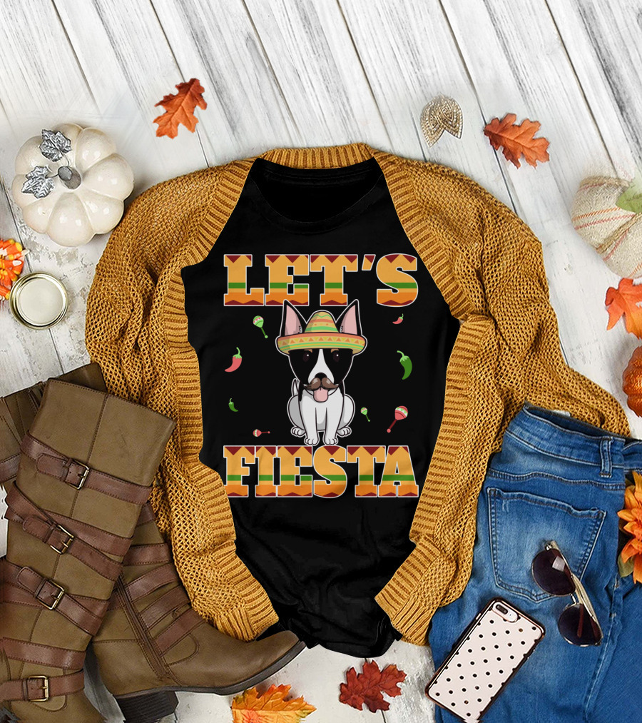LET'S FIESTA Rat Terrier Dog Cinco De Mayo Sombrero Peppers Maracas T-Shirt
