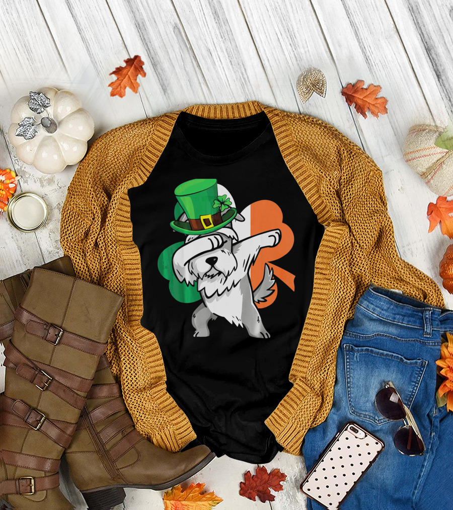 Dabbing Schnauzer Shamrock St Patricks Irish Flag Hat T-Shirt