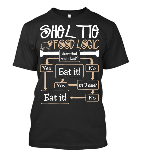 Sheltie Dog Food Logic Flowchart Does That Smell Bad Eat It Are U Sure Pets Lovers T-Shirt