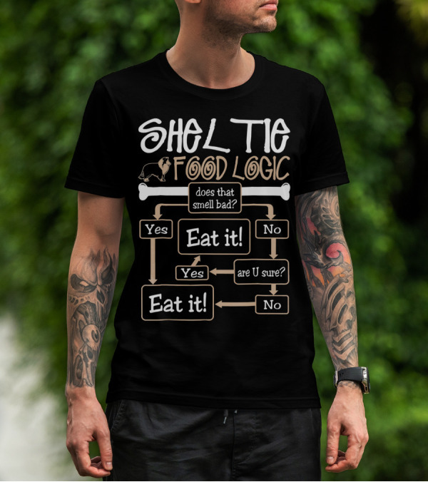 Sheltie Dog Food Logic Flowchart Does That Smell Bad Eat It Are U Sure Pets Lovers T-Shirt
