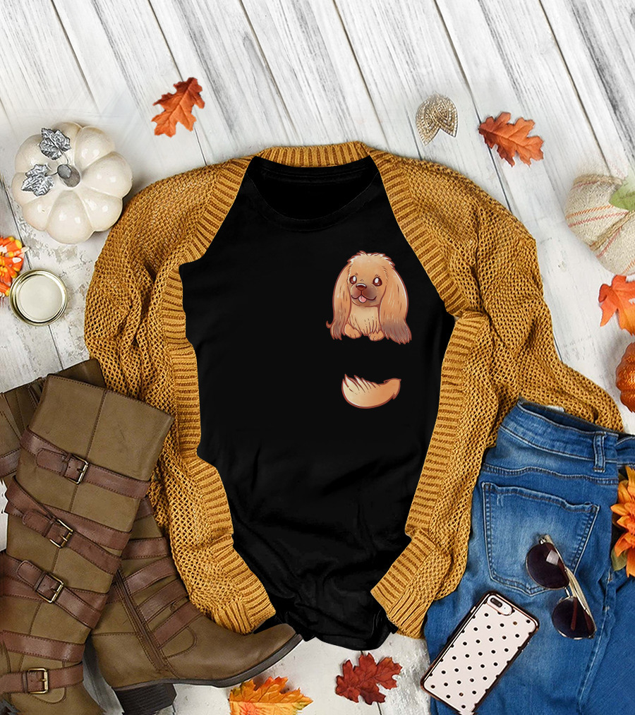 Pocket Cute Pekingese Puppy Dog Tail T-Shirt