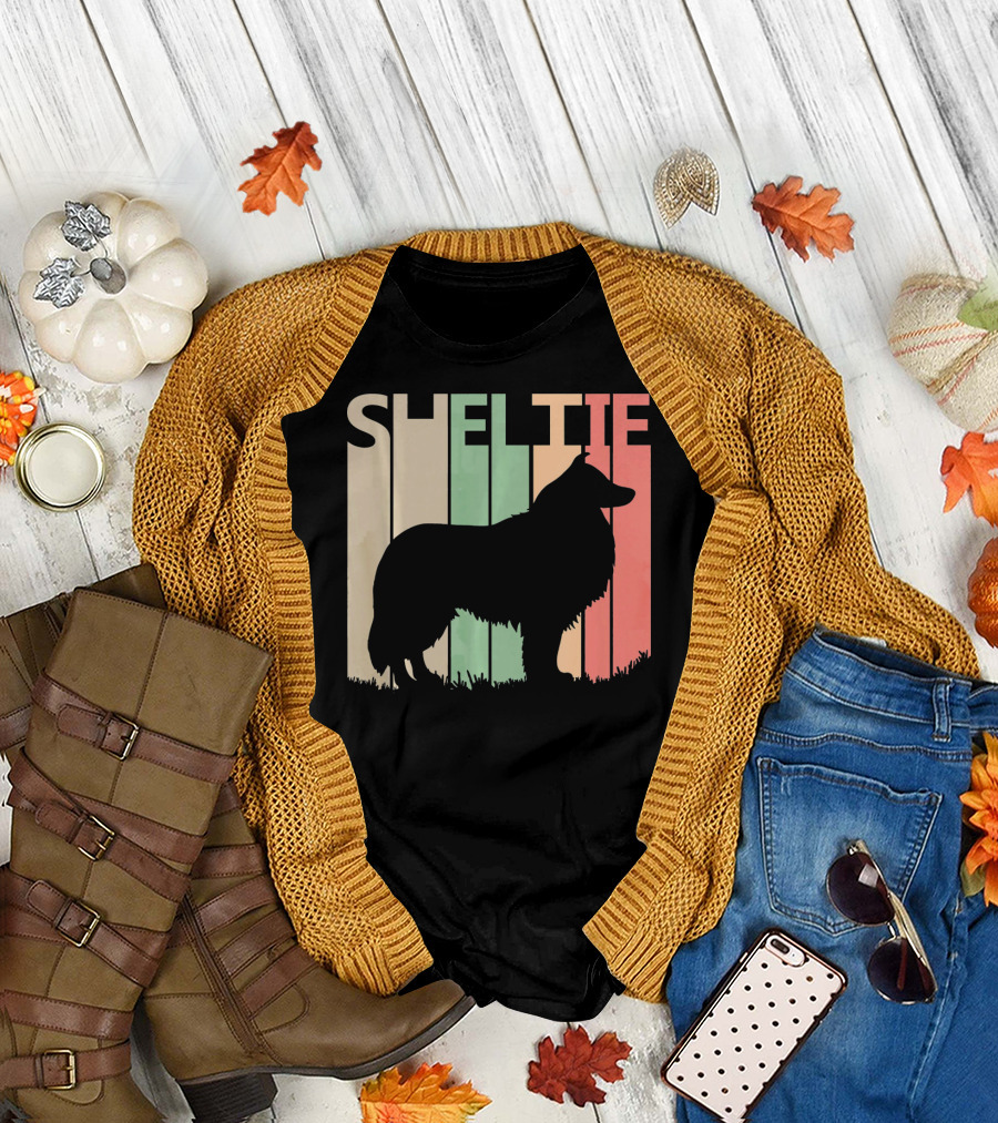 Sheltie Retro Silhouette Valentine's Day T-Shirt