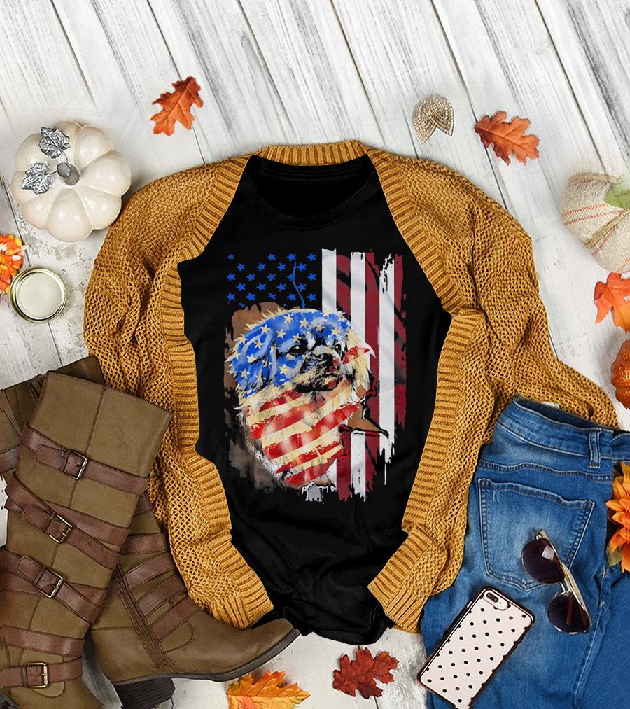 Tattoos American Flag Pekingese Dog Patriotic T-Shirt