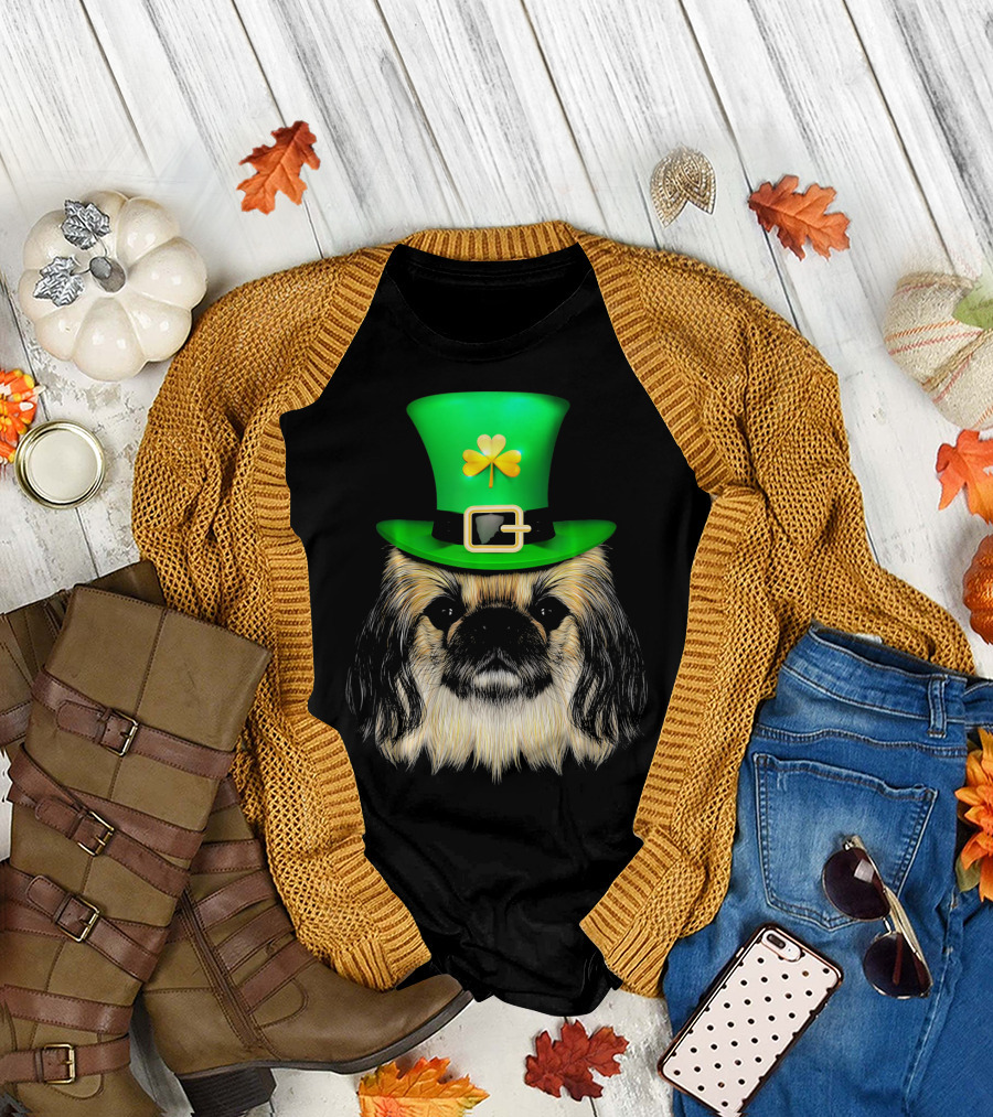 Pekingese Dog with Shamrock Leprechaun Hat T-Shirt
