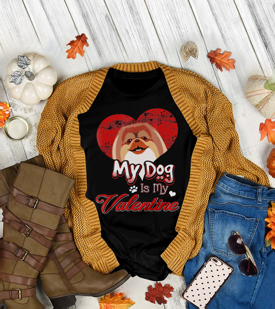 My Dog Is My Valentine Pekingese Heart Pawprint Love T-Shirt