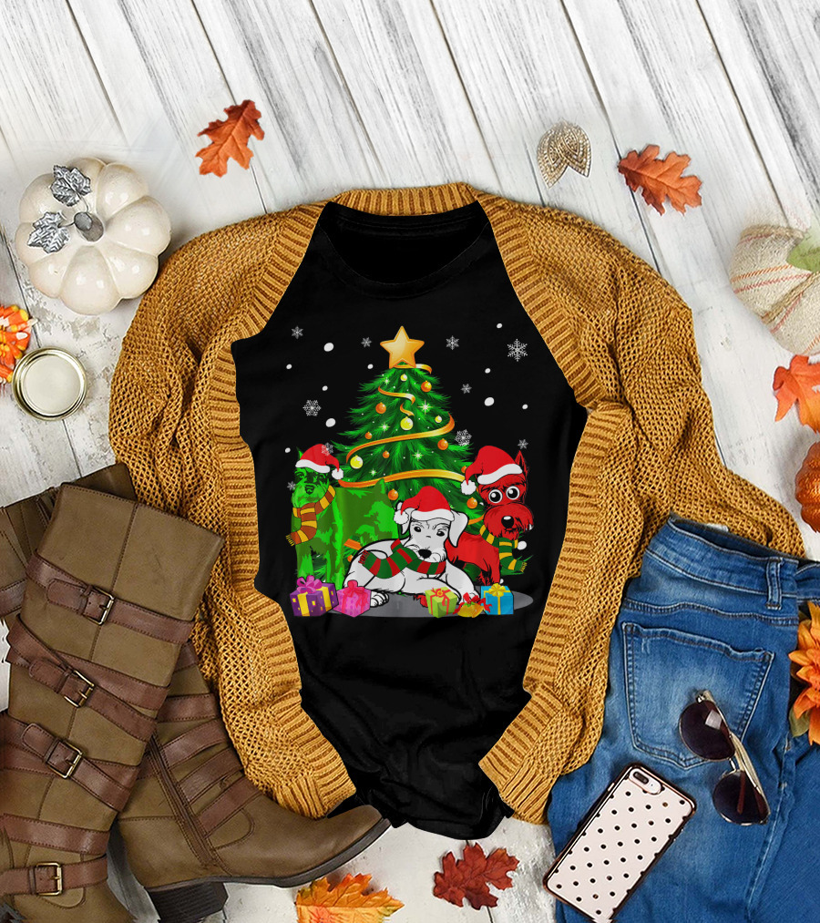Schnauzer Family Christmas Time with Festive Tree and Gifts T-Shirt