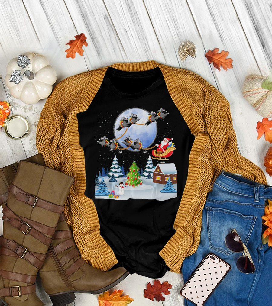 Christmas Schnauzer Reindeer Sleigh Santa Winter Wonderland T-Shirt