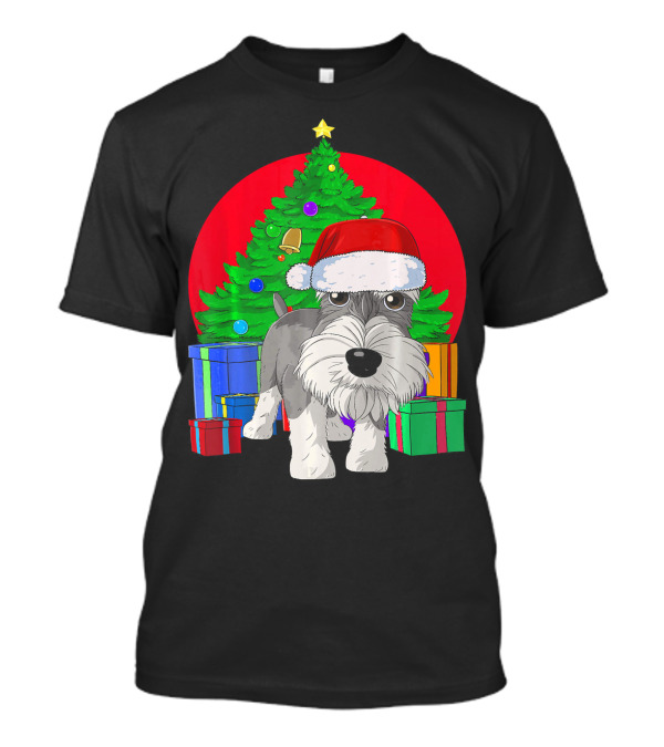 Merry Christmas Schnauzer Santa Hat Christmas Tree Presents T-Shirt