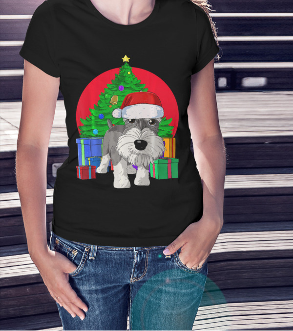 Merry Christmas Schnauzer Santa Hat Christmas Tree Presents T-Shirt