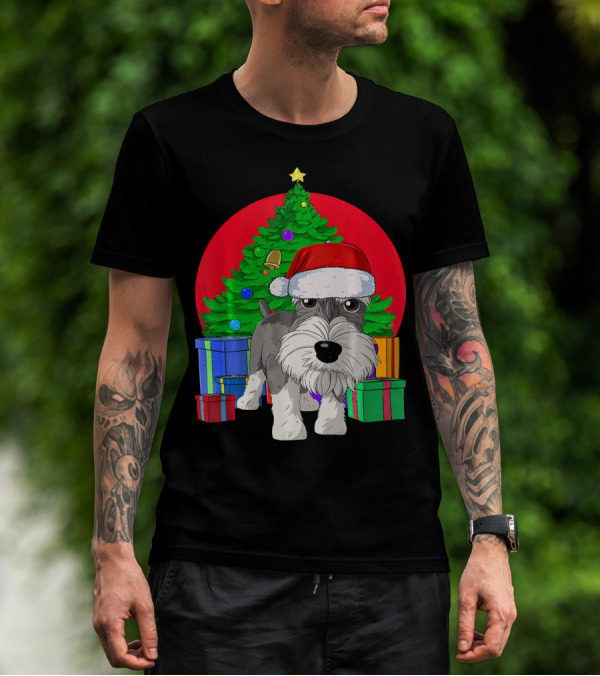 Merry Christmas Schnauzer Santa Hat Christmas Tree Presents T-Shirt
