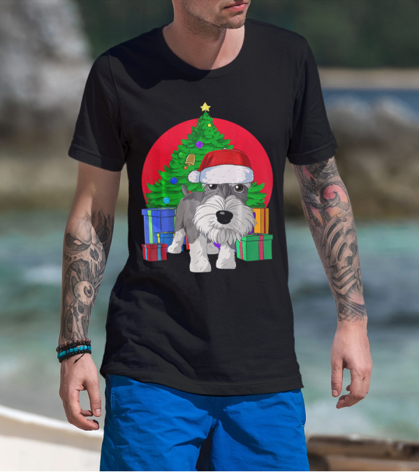 Merry Christmas Schnauzer Santa Hat Christmas Tree Presents T-Shirt