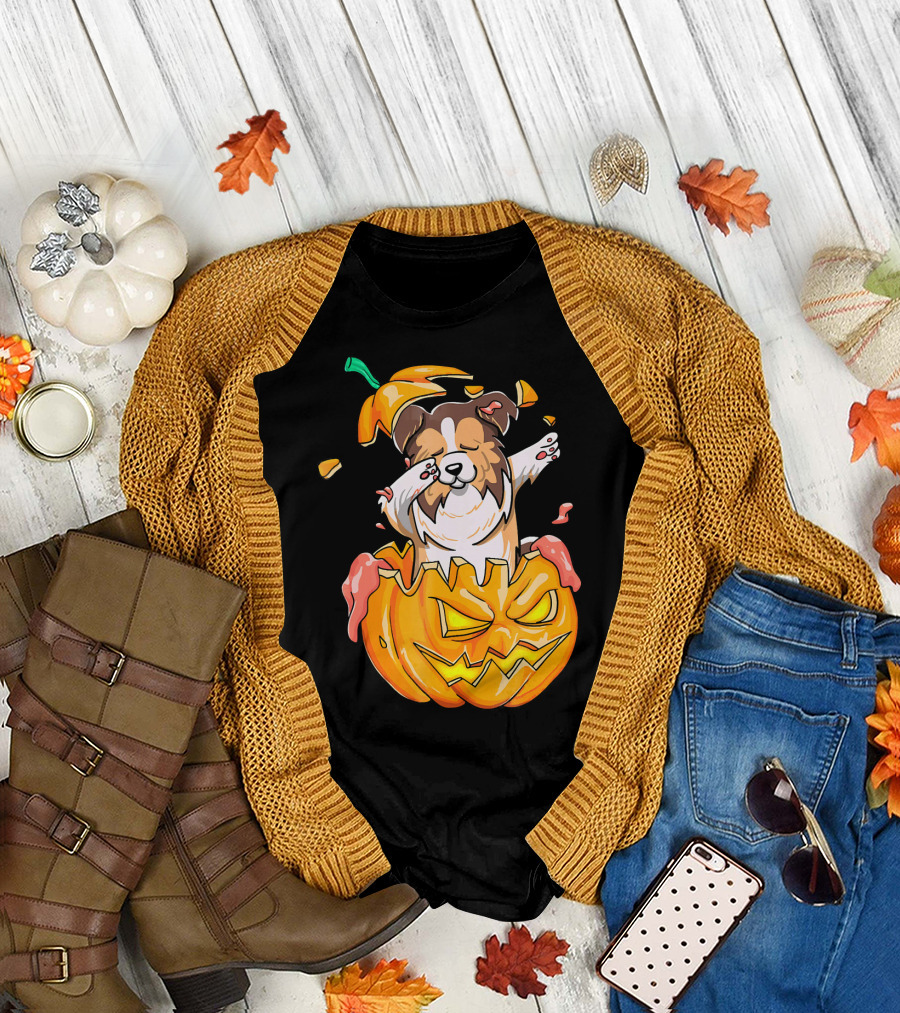 Sheltie Dabbing Pumpkin Halloween Costume T-Shirt