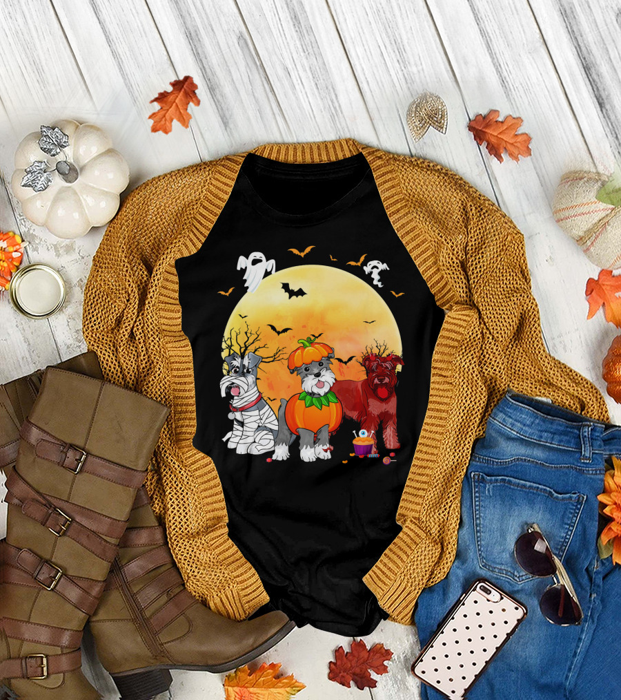 Miniature Schnauzer Dog Mummy Pumpkin Halloween Delight T-Shirt