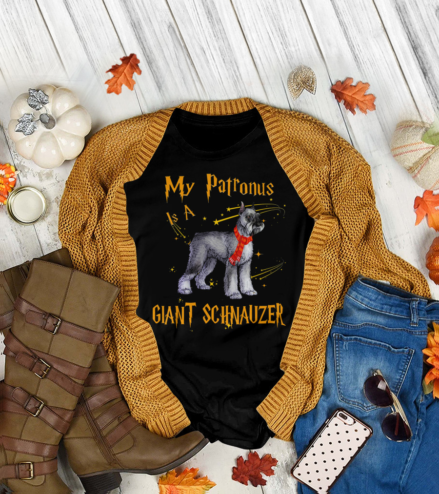 My Patronus Is A Giant Schnauzer Dog Wearing Red Scarf and Magic Stars T-Shirt