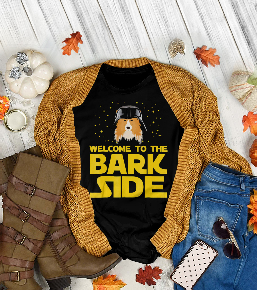 Welcome to the Bark Side Shetland Sheepdog Helmet Stars T-Shirt