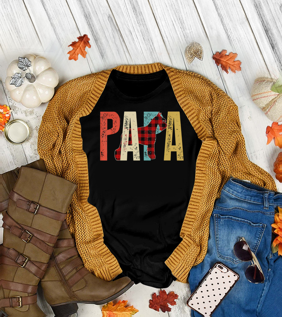 PAPA Mini Schnauzer Plaid T-Shirt
