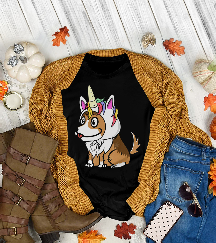 Shetland Sheepdog Wearing Colorful Unicorn Hat T-Shirt