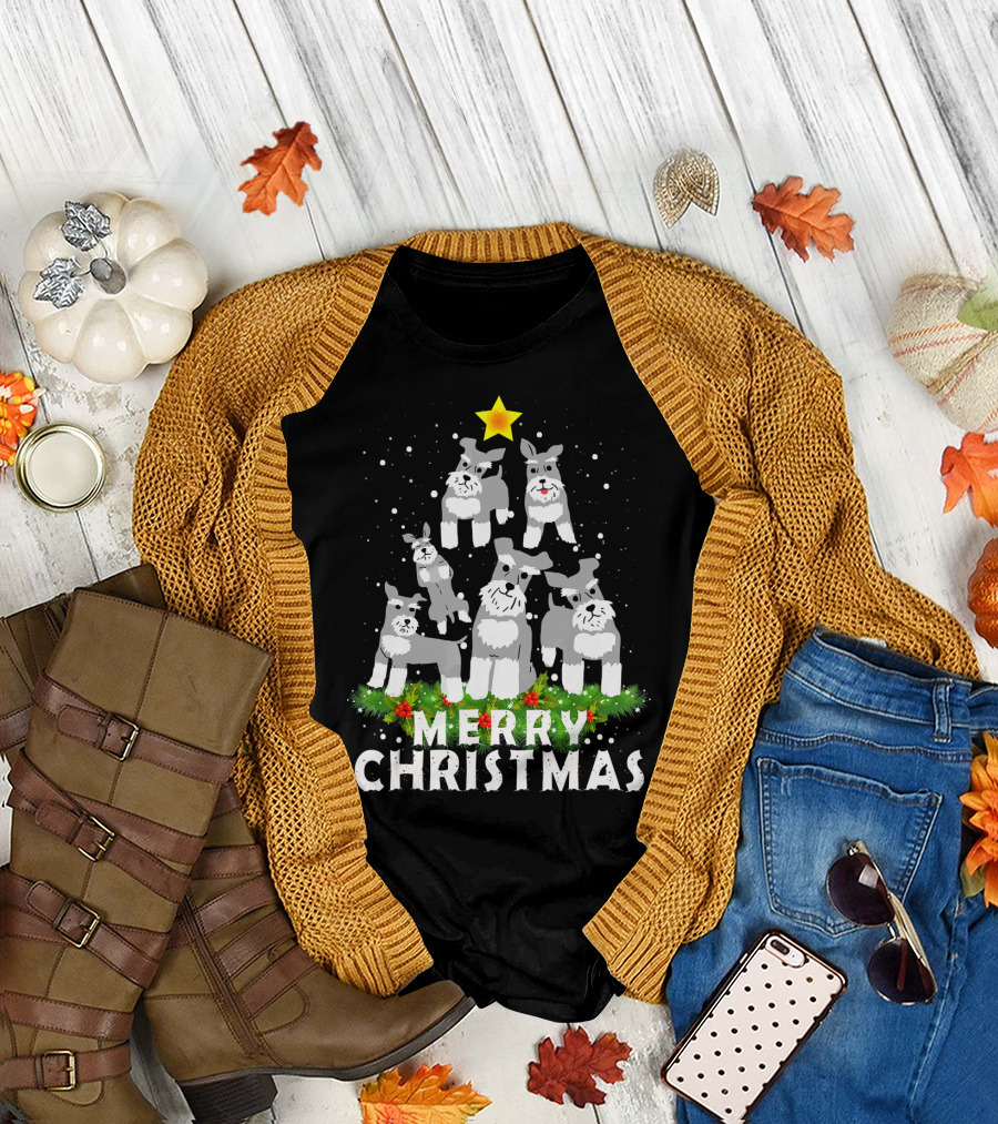 Merry Christmas Schnauzer Tree Star T-Shirt