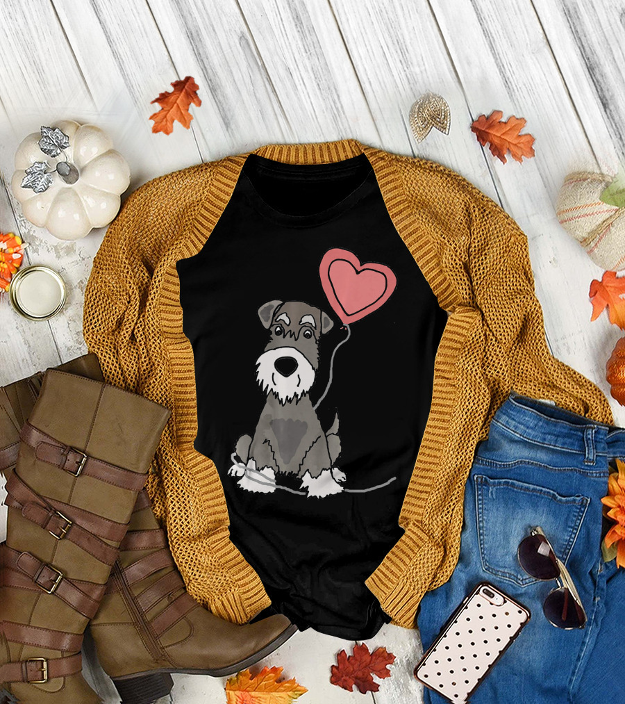 Funny Schnauzer Holding Heart Balloon SmileteesPets T-Shirt