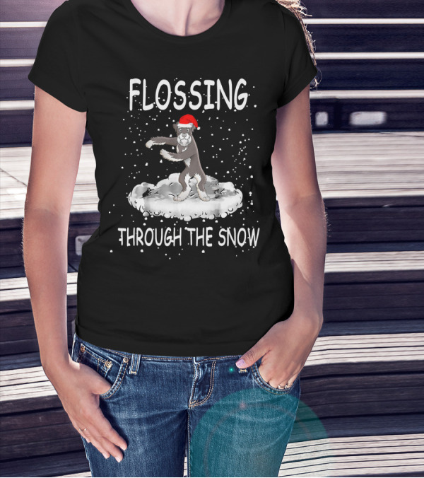Flossing Through The Snow Santa Hat Schnauzer T-Shirt