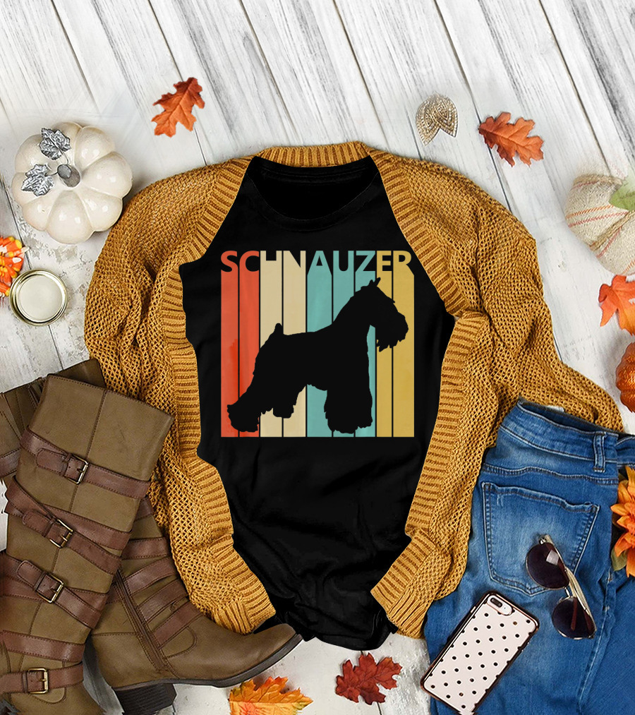 Schnauzer Colorful Retro Silhouette Stripes for Dog Dad T-Shirt