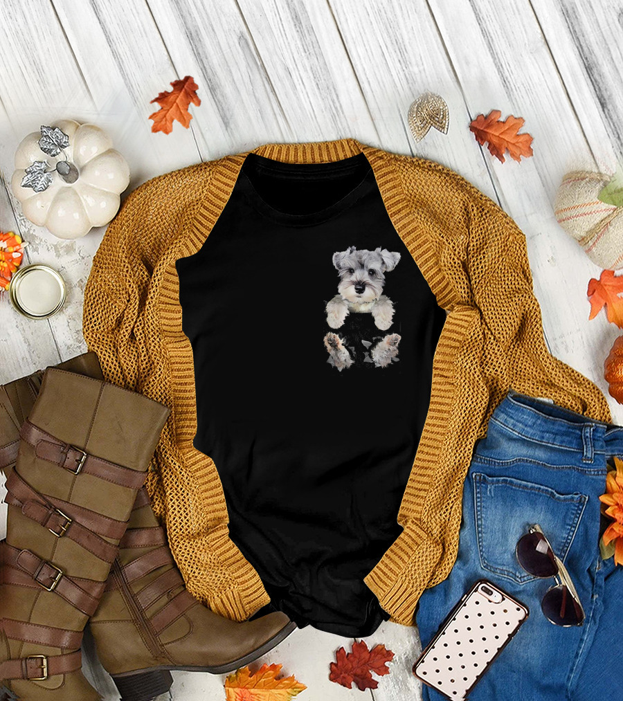 Schnauzer Puppy in Pocket Dog T-Shirt
