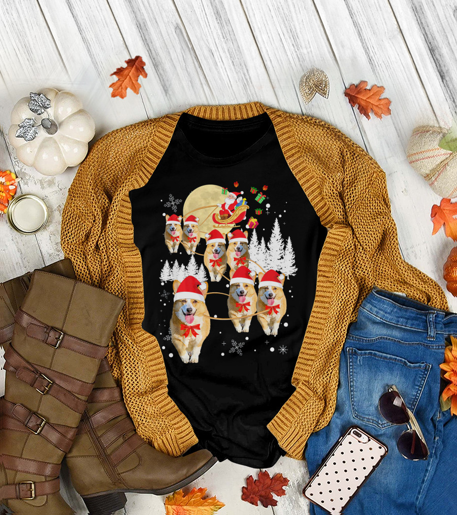 Santa's Welsh Corgi Reindeer Christmas Sleigh Ride T-Shirt