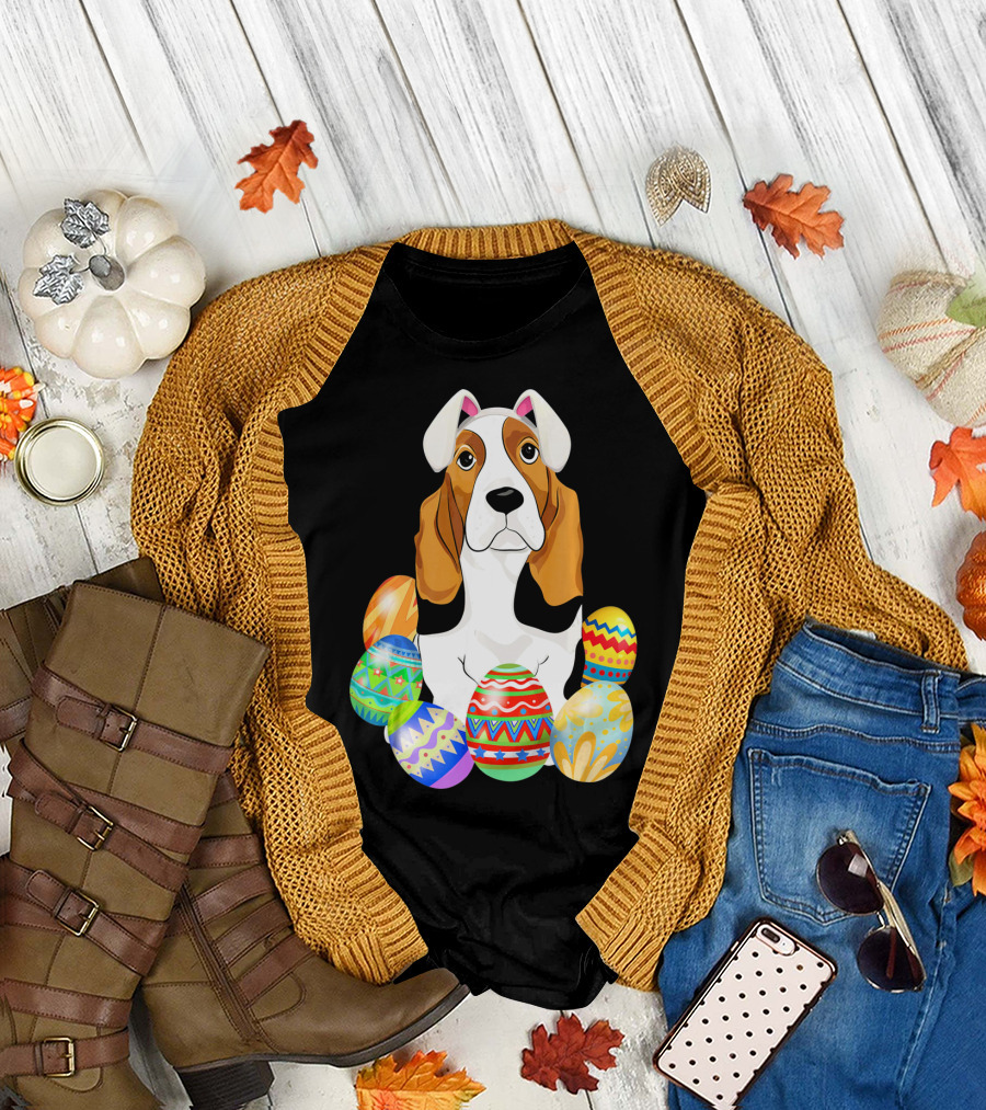 Basset Hound with Easter Eggs and Bunny Ears T-Shirt