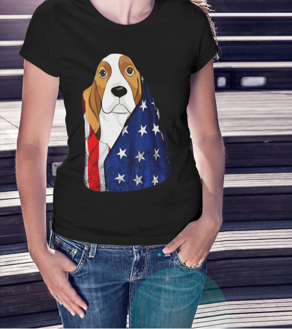 4th Of July American Flag Basset Hound T-Shirt