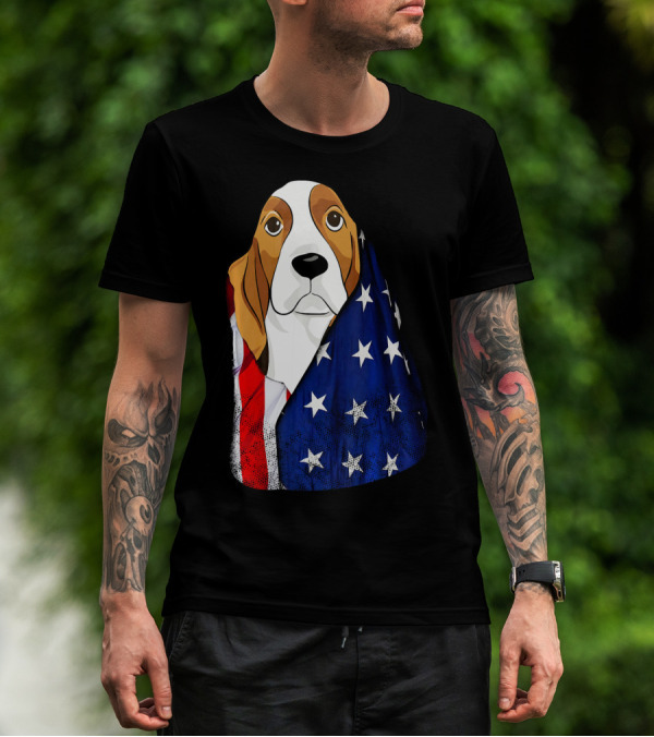 4th Of July American Flag Basset Hound T-Shirt