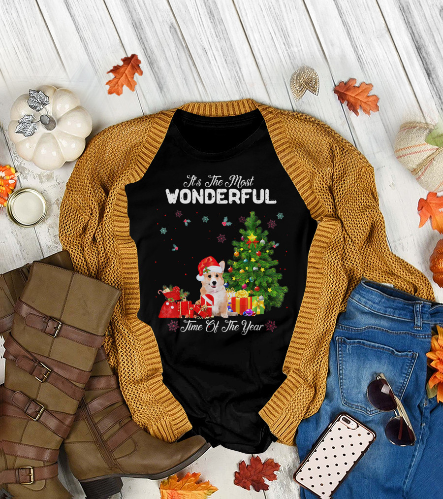 It's The Most Wonderful Time Of The Year Corgi Christmas Tree Snowflakes T-Shirt