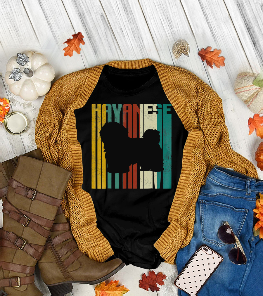 Vintage Havanese Silhouette Retro Stripes T-Shirt