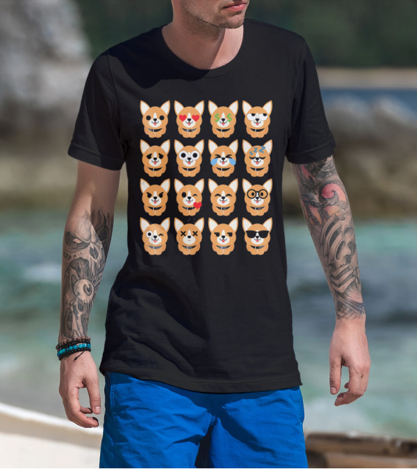 Pembroke Welsh Corgi Emoji Faces Collection T-Shirt
