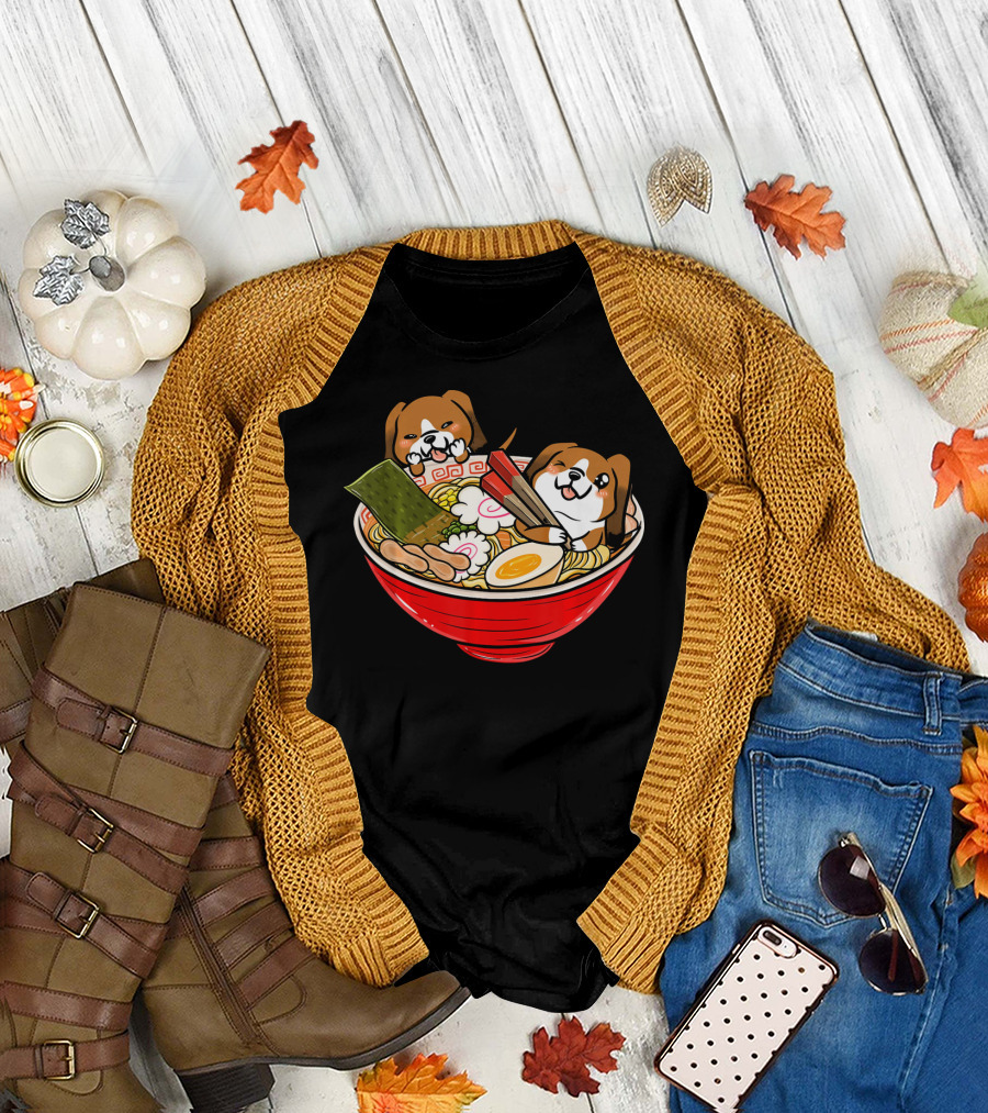 Basset Hound Kawaii Japanese Ramen Bowl with Dogs T-Shirt