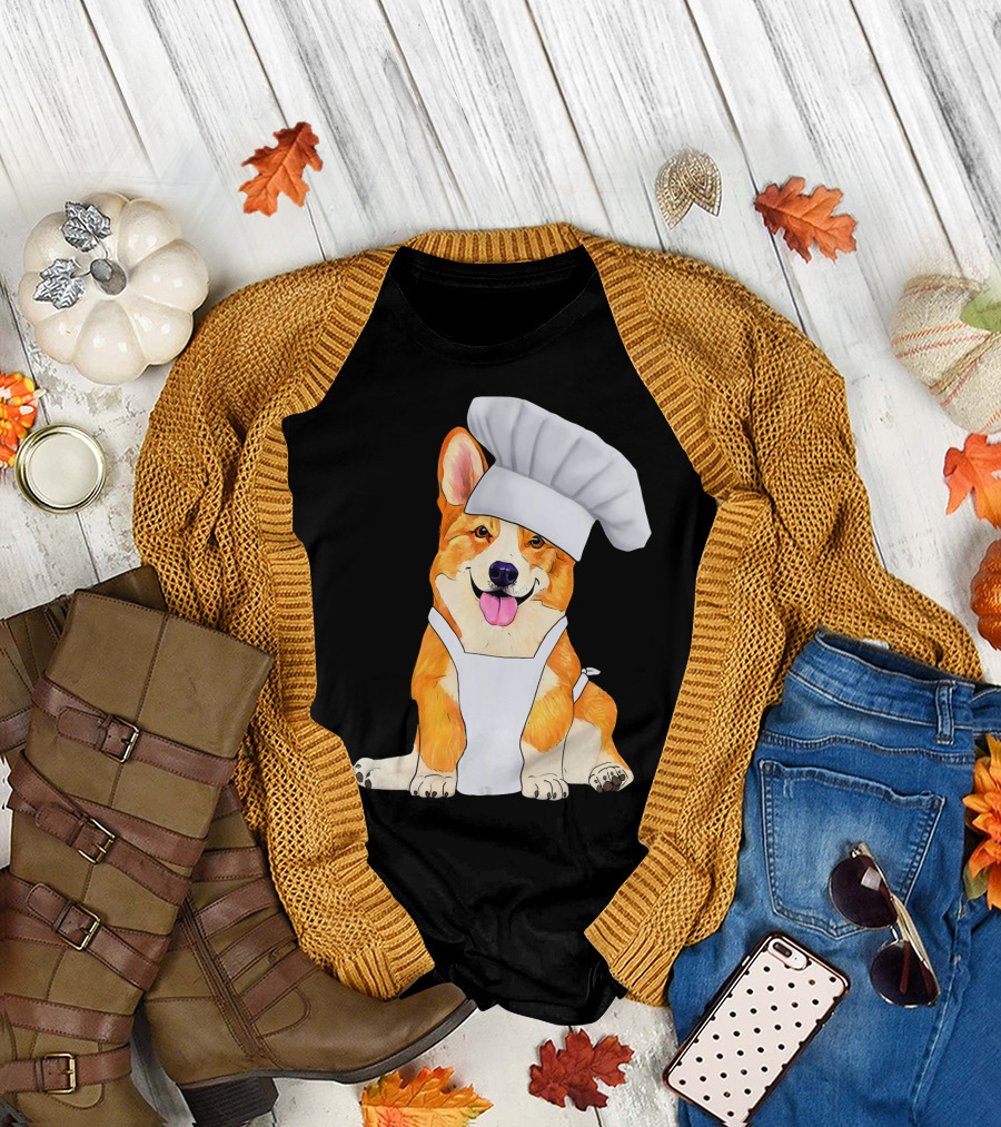 Corgi Chef Cute Dog in a Chef Hat and Apron T-Shirt