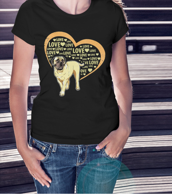 Love Bullmastiff Dog Heart T-Shirt