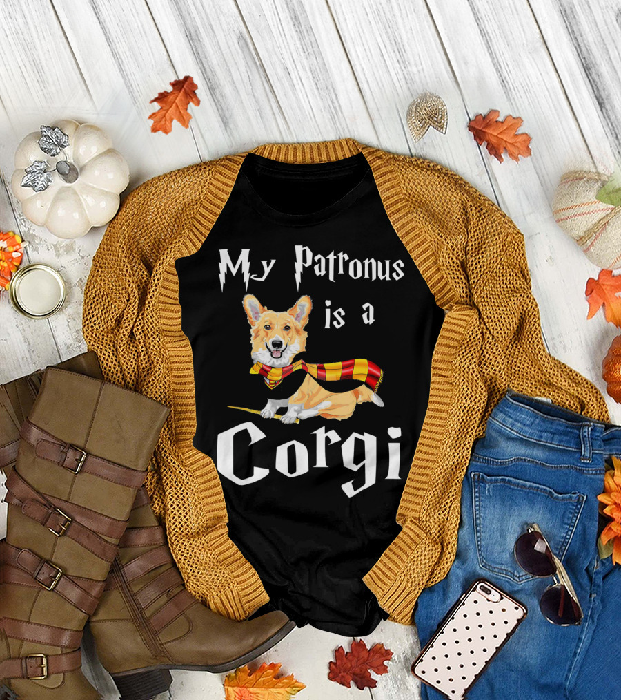 My Patronus Is A Corgi with Magic-Inspired Font and Scarf T-Shirt