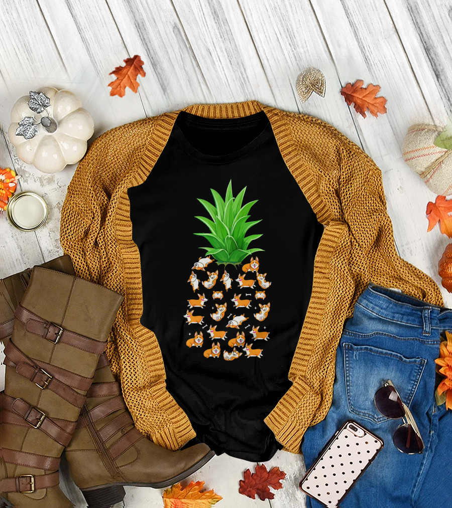 Pineapple Corgi Pattern Humor Birthday T-Shirt