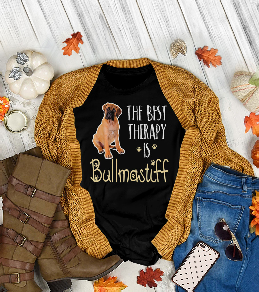 The Best Therapy Is Bullmastiff Dog with Paw Prints T-Shirt