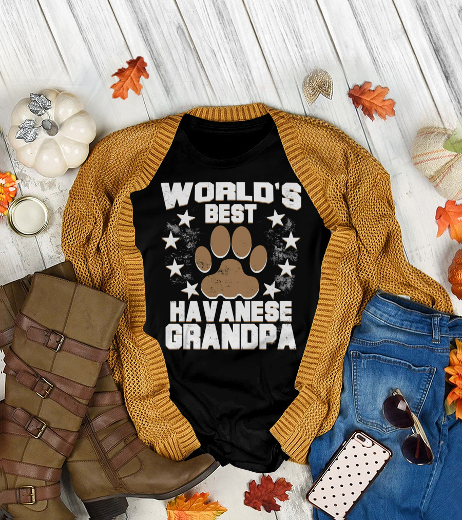 WORLD'S BEST HAVANESE GRANDPA PAW PRINT STARS T-Shirt