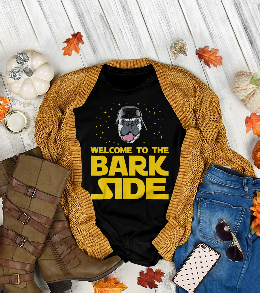Welcome to the Bark Side Bullmastiff in Space Helmet Surrounded by Stars T-Shirt