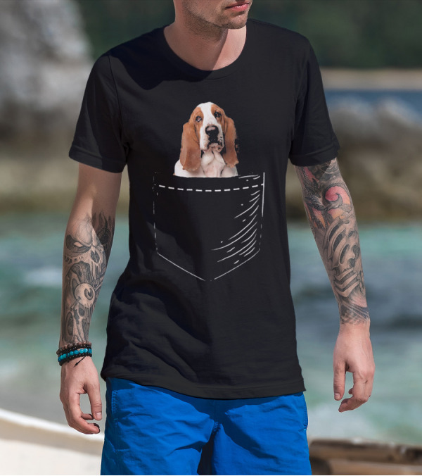 Cute Basset Hound In Pocket T-Shirt
