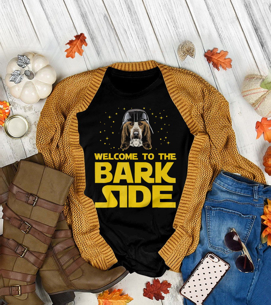 Welcome to the Bark Side of Basset Hound Dog with Helmet and Stars T-Shirt